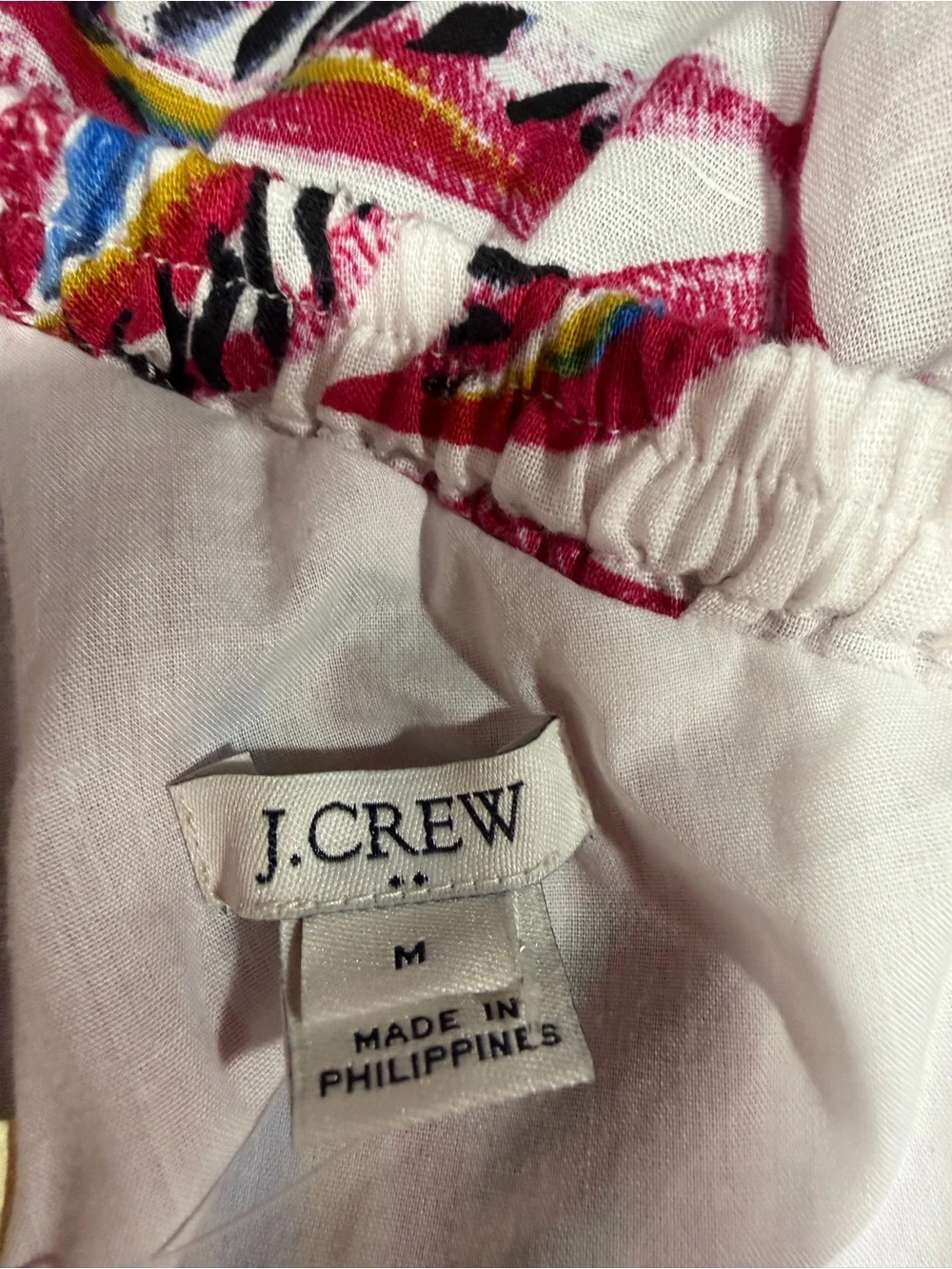 J. Crew One-Shoulder Tropical Leaf Print Dress Pink & Blue | Linen Cotton Blend